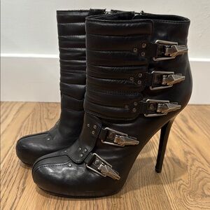 Alexander McQueen Black Leather Buckle Ankle Boots
